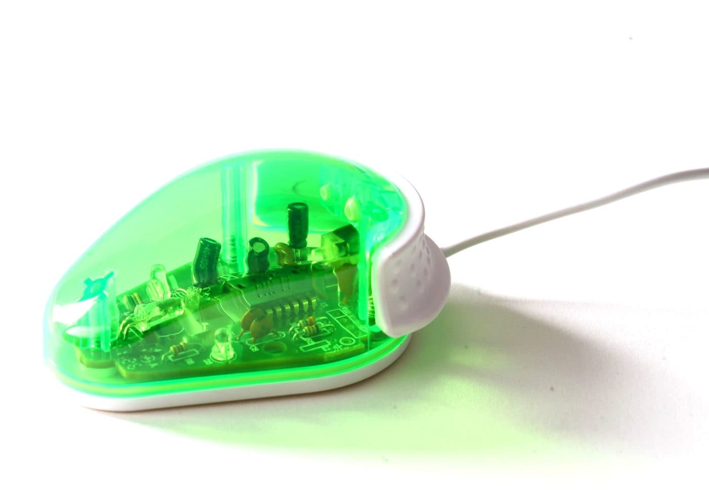 My Lil' Mouse kids computer mouse with translucent green shell, lit up